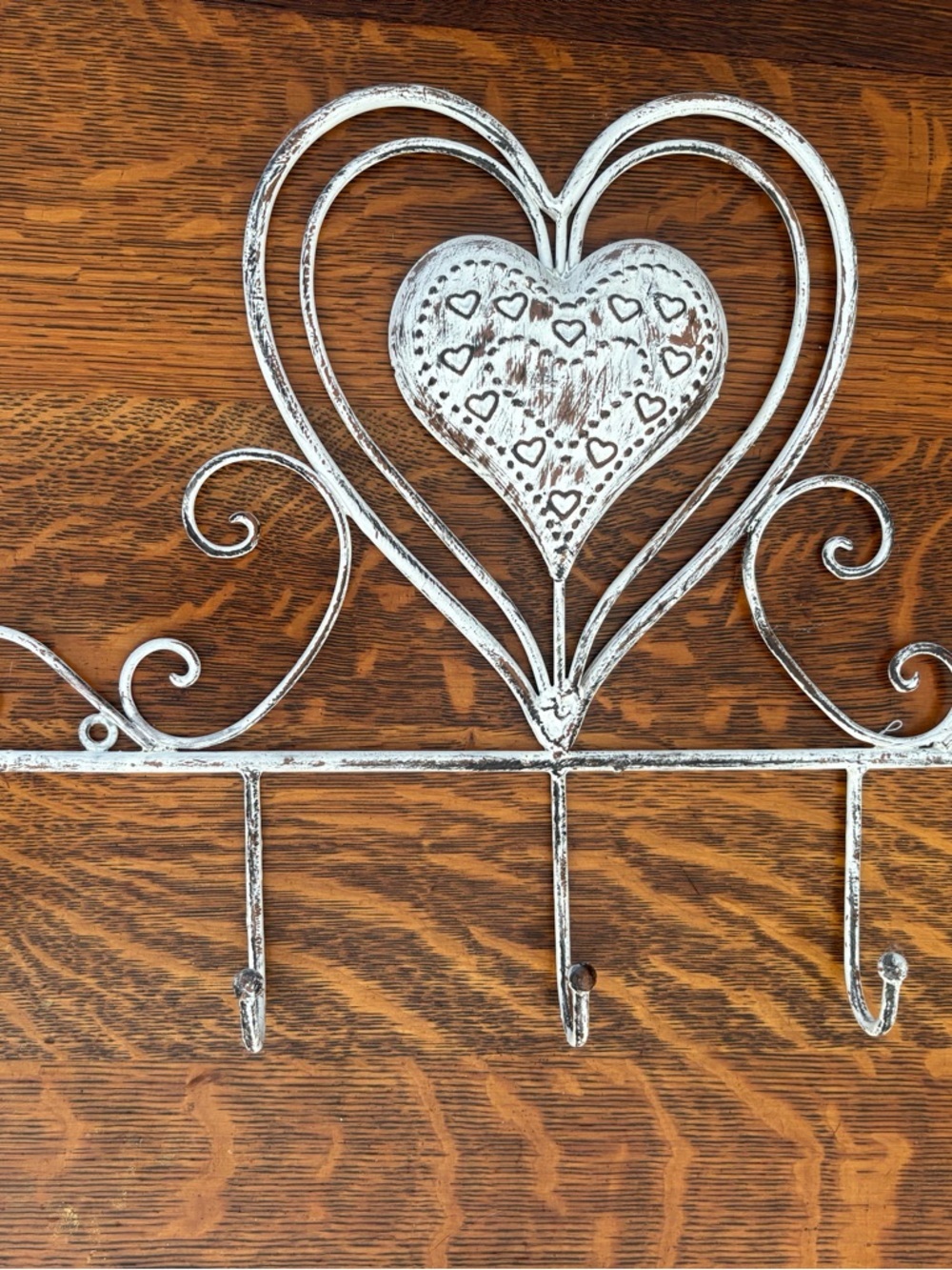 Rustic White Heart Wall Hook Rack by - Picture 2 of 9